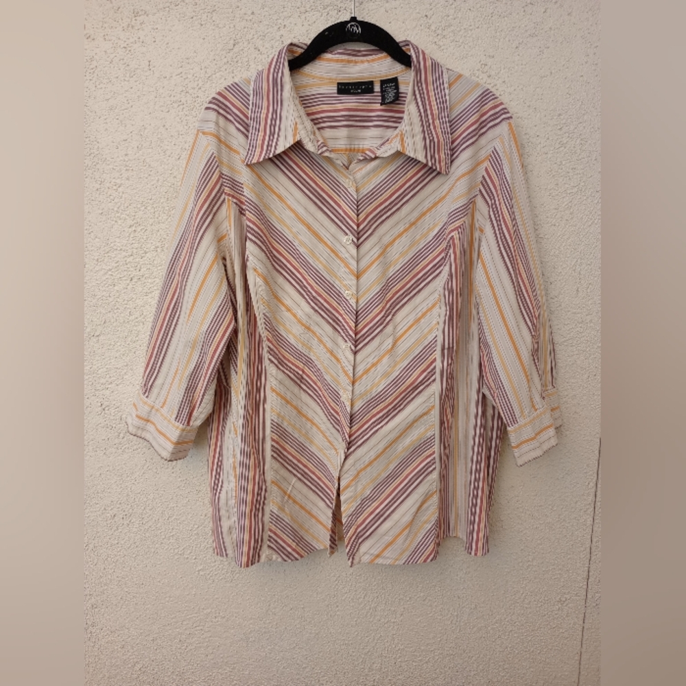 Apostrophe Striped Dress Shirt 3/4 Sleeve Retro 70's Business Casual Fall Winter